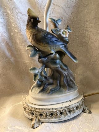 Vintage Porcelain Bird Figurine Mounted Cast Metal Base Table Lamp Night Light