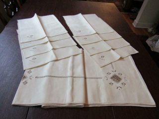 Vintage Celtic Irish Linen Cut Work Embroidery Dining Tablecloth & 8 Napkins Set