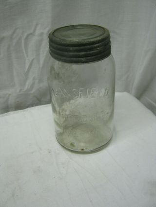 Vintage 1 Quart Mansfield Improved Mason Jar W/glass Top Lockport,  Ny