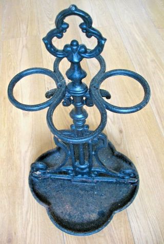 Old Vintage Cast Iron 4 Port Umbrella Or Walking Cane / Stick Stand,  Drip Tray