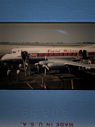 Vintage 35mm Color Slide 1959 Capital Airlines Plane On Tarmac Boarding Airport