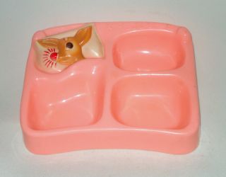 Vintage Christmas Pink Rudolph Baby Child Food Serving Feeding Dish - Decoration