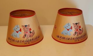 Pair 1940’s - 1950’s Vintage Clip On Lamp Shades Dog And Cat Juvenile Child
