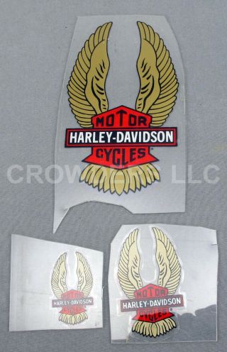 3 Varying Gold Wing Harley Davidson Motorcycle Logo Inside Window Decal Sticker