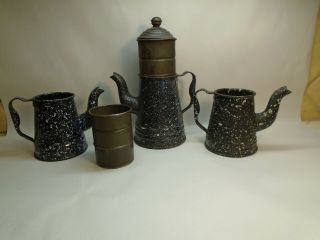 Vintage French Drip Enamel Coffee Pot & Extra Pots