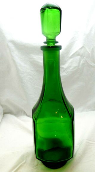 Vintage Belgium Emerald Green Glass Decanter Bottle With Stopper