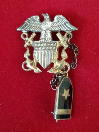 Vintage Us Navy Officer Insignia Badge / Pin - Usn - Sterling Silver