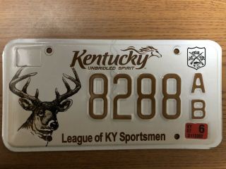 Kentucky License Plate - Unbridled Spirit - League Of Ky Sportsmen - “8288 Ab” -