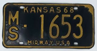 Vintage Kansas 1968 Midway Usa License Plate Ms - 1653