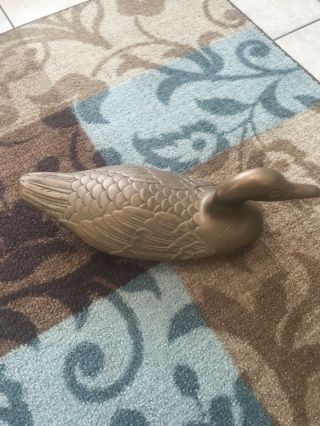 Vintage Brass Mallard Duck Large 17”long Life Size Bird Statue Decor