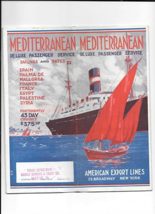 Vintage Cruise Line Brochure American Export Lines 1934 Sailings & Rates 4 Aces