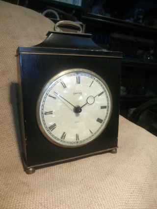 Antique Regency Style Bracket Clock,  Vintage Smiths 8 Day Mantle Clock,  Black 2