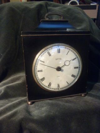 Antique Regency Style Bracket Clock,  Vintage Smiths 8 Day Mantle Clock,  Black 3
