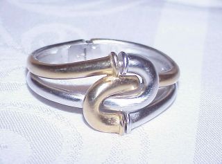 Vintage Signed Crown Trifari Gold Tone And Silver Tone Clamper Bracelet