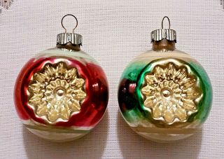 2 Vintage Shiny Brite Glass Christmas Ornaments - Double Indent