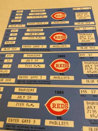 7/18/85 (4) Tickets Cincinnati Reds Vs Phillies Mike Schmidt And Esasky Home Run