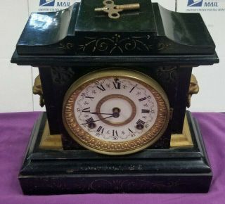 1882 Antique Cast Iron " Ansonia " Mantle Clock W Key Fireplace Mantle Clock