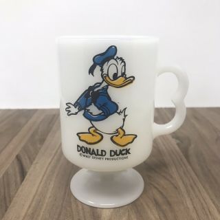 Donald Duck Walt Disney Vintage Milk Glass Pedestal Coffee Tea B Handle Mug Usa