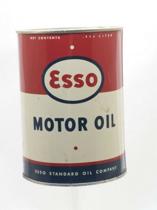 Vintage Esso Standard Oil Company 1 Full Quart Red White Blue Aluminum Can