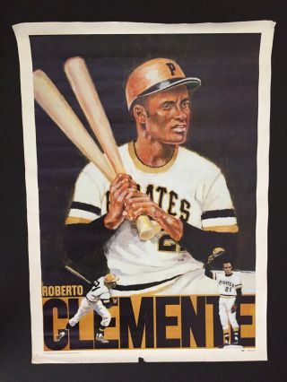 Vintage 1973 Roberto Clemente Poster Pittsburgh Pirates Mlb Baseball 21x29 Inch