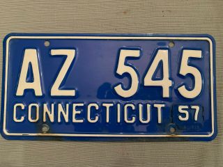 Vintage 1957 Connecticut Ct License Plate With Metal Tag -