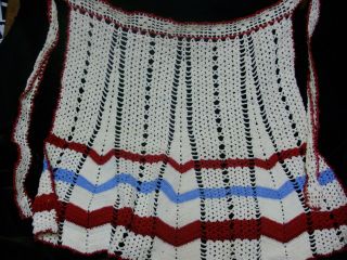 Vintage Hand Crocheted Red White And Blue Apron