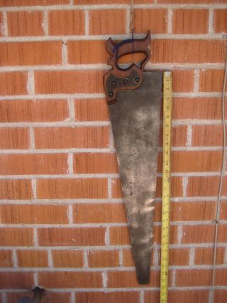 Antique 26 " Blade X 8 Point Unmarked Wood Hand Saw With Rusted Patina