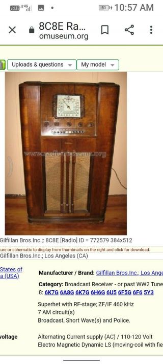Antique Tube Console Radio 1938 Radio Gilfillan Brothers Inc.  8c8e