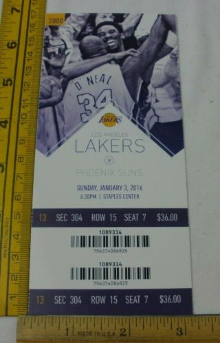 Kobe Bryant Final Season Game Ticket Los Angeles Lakers V Phoenix Suns 7