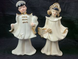 Vintage Florence Style Kitsch Ceramic Asian Boy And Girl Figures Imperfect