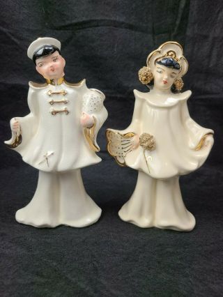 Vintage Florence Style Kitsch Ceramic Asian Boy And Girl Figures IMPERFECT 2