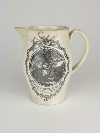 Good Antique Liverpool Creamware Poem Jug,  Boccacia,  Chaucer & Dryden