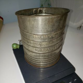 Vintage Bromwell’s 5 - Cup Measuring Flour Sifter W/green Crank Knob & Handle.