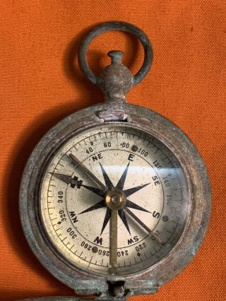 Vintage Us Military Issue Wwii Brass Pocket Survival Compass Marked U.  S.