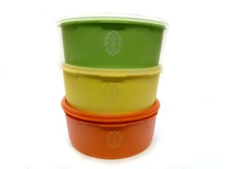 Vtg Tupperware Servalier 6 Piece Stacking Canister Set Orange Yellow Green 8 Cup