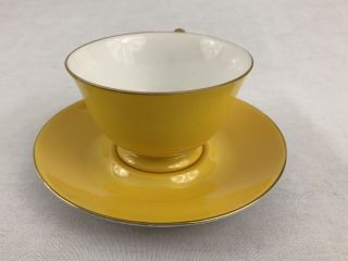 Vintage Noritake Japan Teacup & Saucer Hand Painted Yellow With Gold Accents