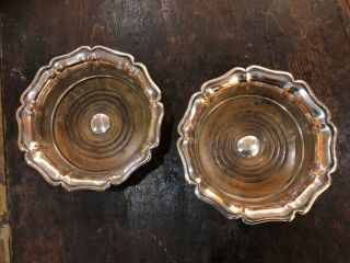 Pair C19th Sheffield Silver Plate On Copper Wine Coasters Mahogany Bases 2