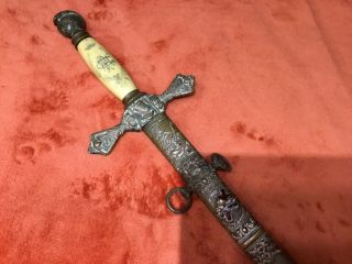 Antique Masonic Knights Of Columbus Sword With Scabbard Made By Ames