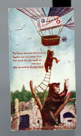 Vintage Cracker Jack Bears Postcard 1 Riding Riding Hot Air Balloon Mailed