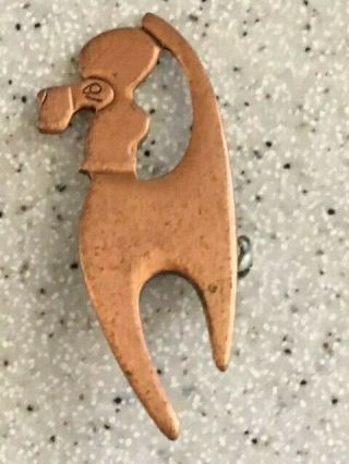Mid Century Modern Vintage Aged Solid Copper Standing Poodle Dog Pin Brooch