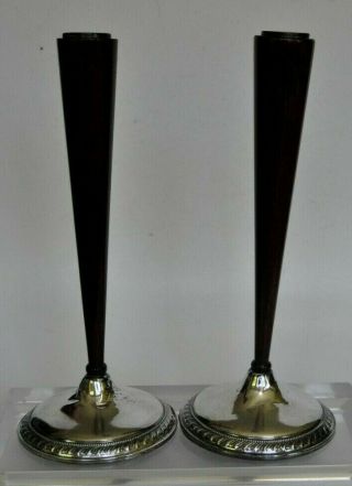 Vtg.  Mid - Century Modern El - Sil - Co Sterling And Wood Candle Holders