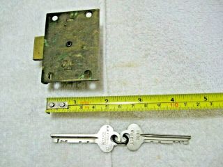 Vintage Brass Lock Assembly & Keys - N.  U.  Co.  Rockford - Made In Usa - W.  W.  Kimball Co.