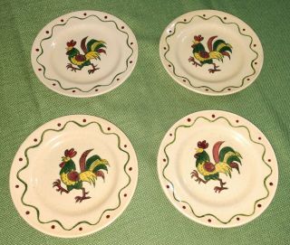 Four Vintage Metlox Poppytrail Green Rooster Bread Dessert Plate