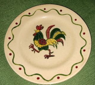 FOUR Vintage Metlox Poppytrail Green Rooster Bread Dessert Plate 2