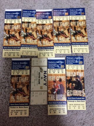 9 2002 Notre Dame Football Miscellaneous Ticket Stubs/ Full Ticket