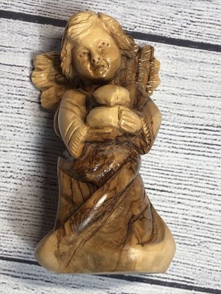 Small Vintage Olive Wood Angel And Child Hand - Carved