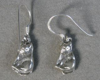 Vintage Sterling Silver 3 - D Kitty Cat Kitten Earrings Pierced Wire J1237