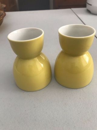 2 - Vintage Double Egg Cup Holders Yellow