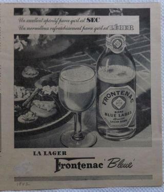 VINTAGE AD 1942 WARTIME BREWERY DOW BEER BLUE LABEL FRONTENAC LAGER 2