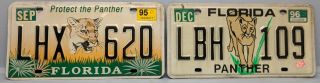 Vintage Florida Panther License Plates 2 Different Panthers 1995 96